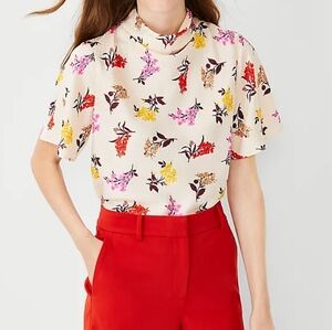 Ann Taylor Floral Cowl Neck Flutter Sleeve Top Size XS
